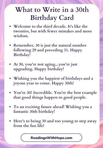What to Write in a 30th Birthday Card Infographic