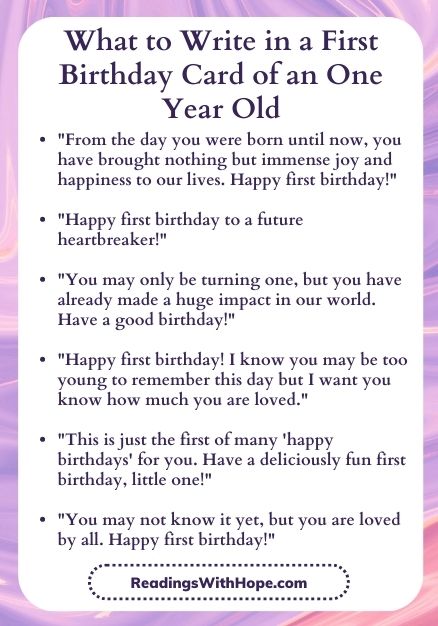 What to Write in a First Birthday Card of an One Year Old Infographic