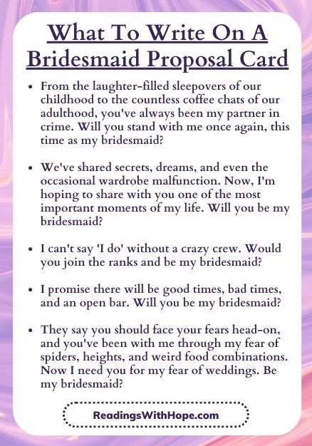 What To Write On A Bridesmaid Proposal Card Infographic
