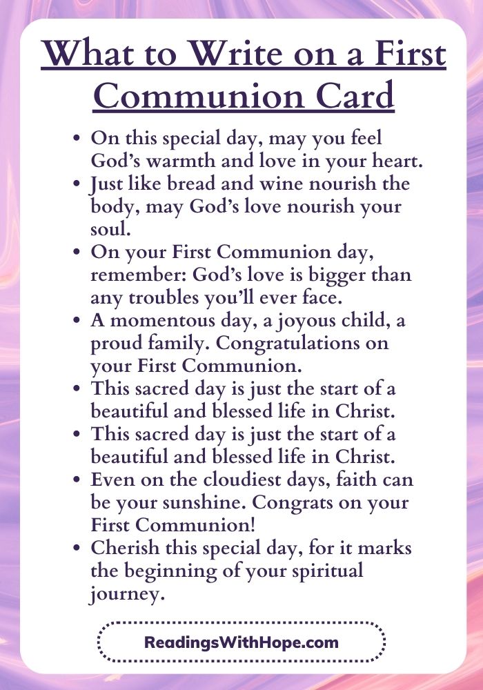 What to Write on a First Communion Card Infographic
